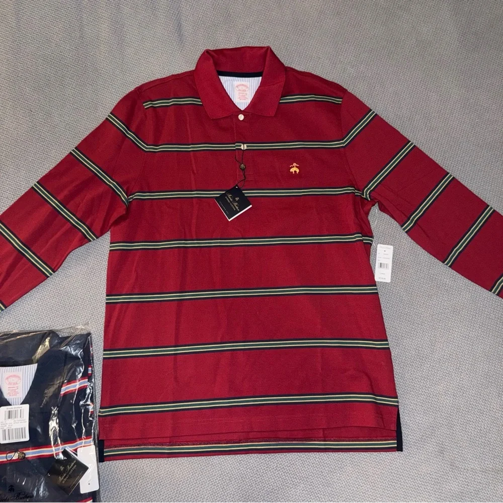 Brooks Brothers 2 shirt bundle- maroon Polo with Green/Navy Stripes & Navy polo